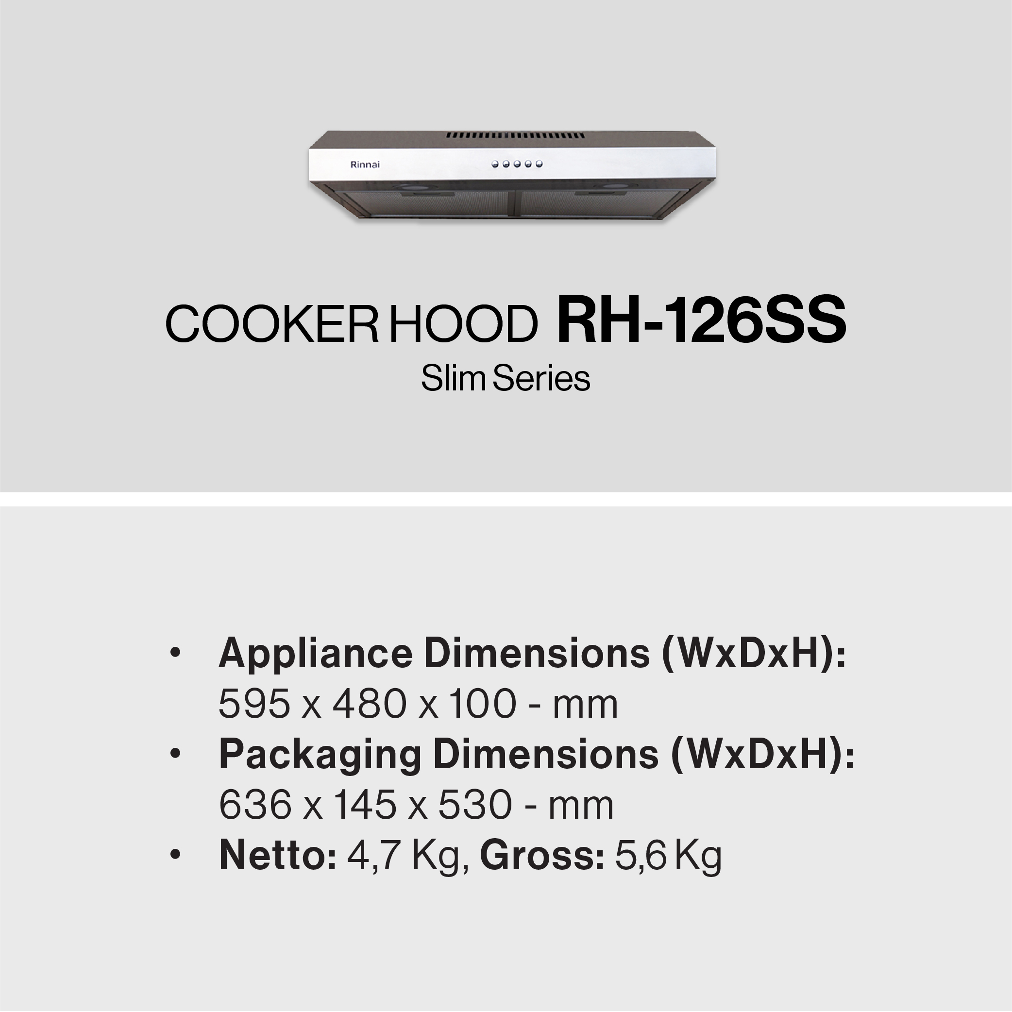 Rinnai Cooker Hood - RH126SS